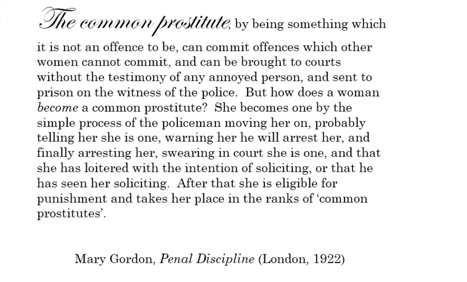 A white background with a paragraph of black text quoting Mary Gordon, a British prison inspector, on the definition of the 