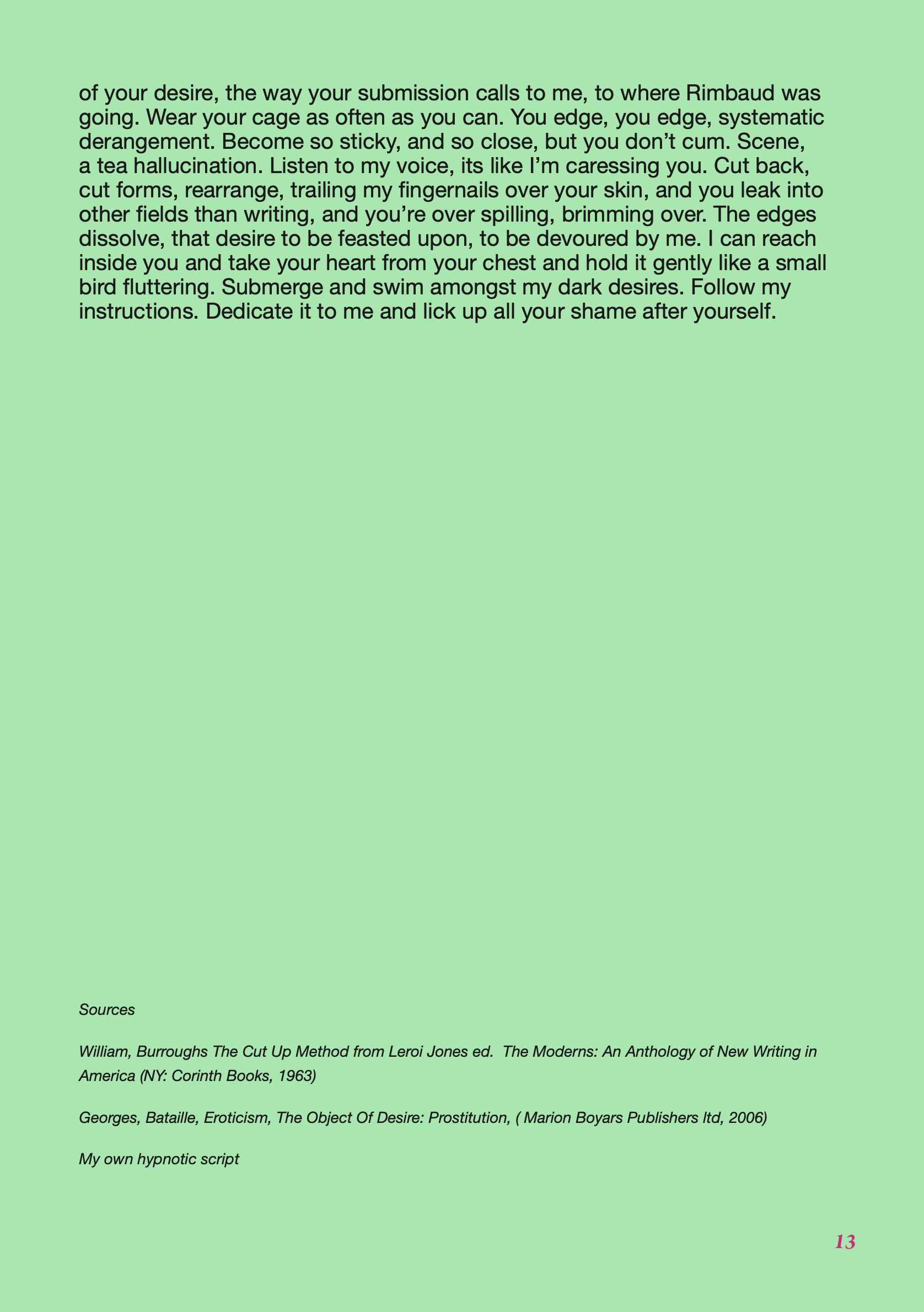 A light green background with a single paragraph of black text from the second Writing Our Futures zine.